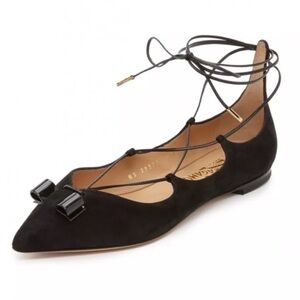 NEW Salvatore Ferragamo Claire Black Suede Ankle Bow Wraparound Flats US 6.5